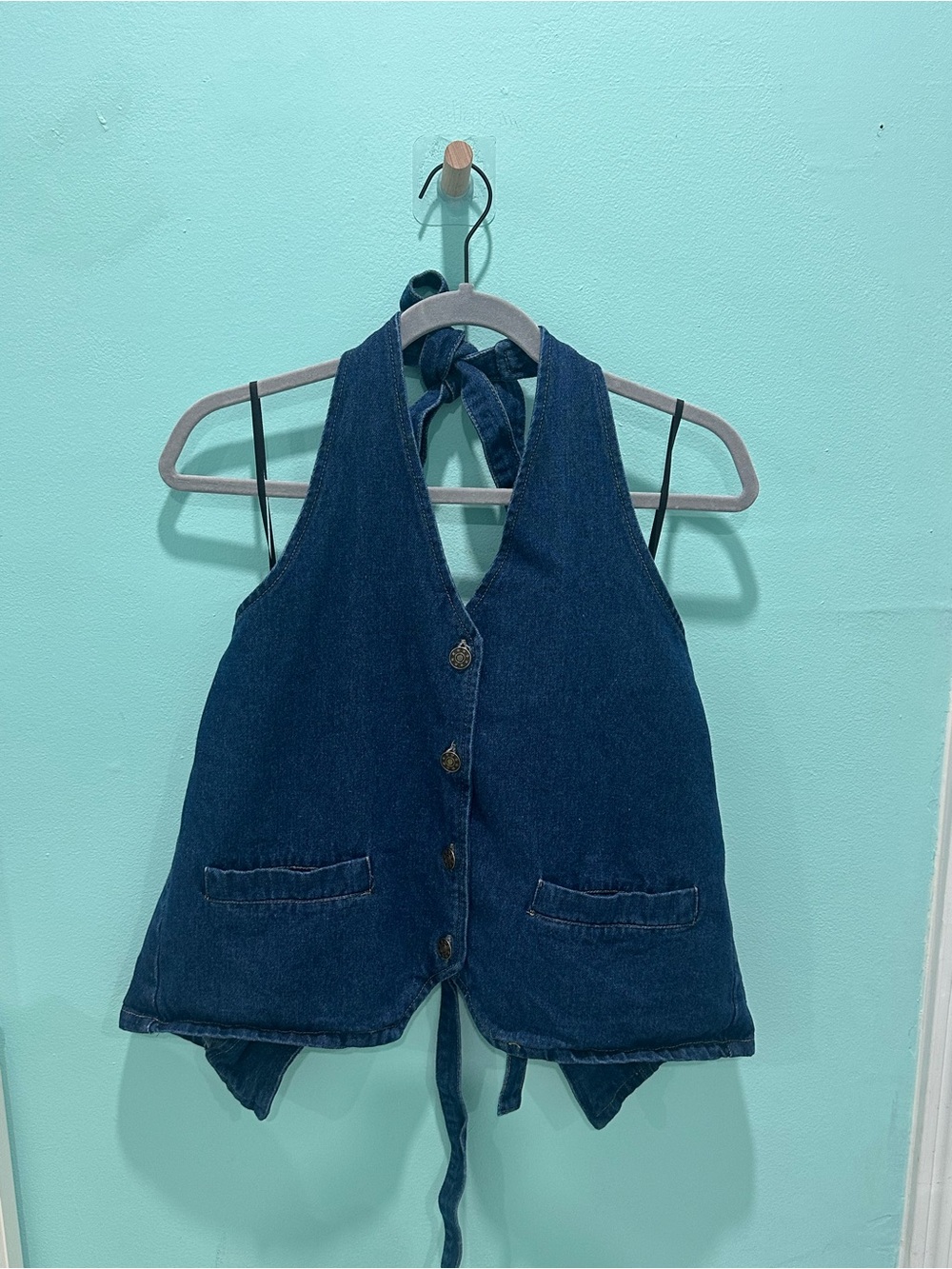 LIONESS Denim Halter Vest Top - Blue